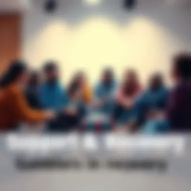 A group of diverse individuals sitting in a circle, sharing experiences and supporting each other in their recovery journey from gambling addiction.