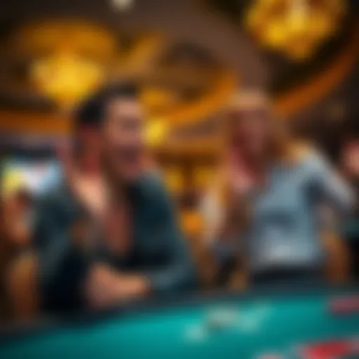 A partner celebrating a poker player's win at a casino, showing joyful support with a smile and clapping hands