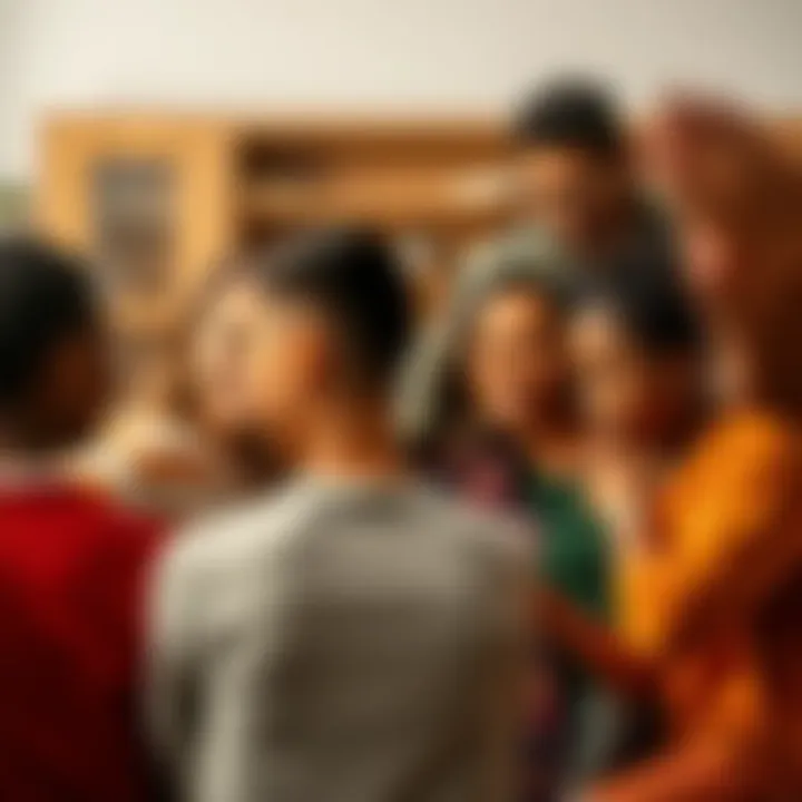 A group of diverse people sharing their stories in a community circle, showing compassion and understanding, with warm expressions on their faces.