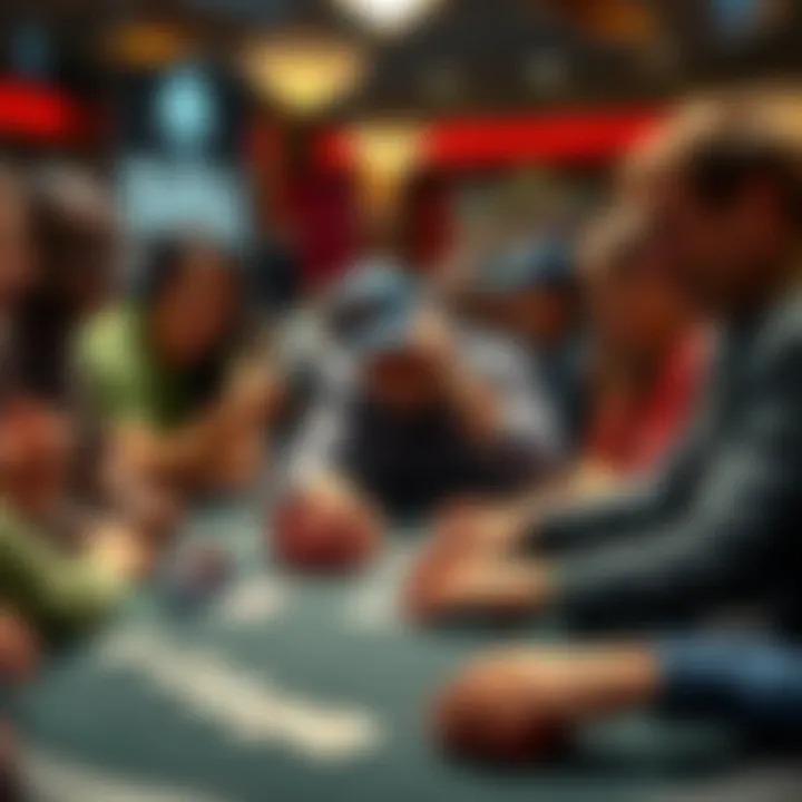 A diverse group of poker players at a table, encouraging a newcomer who is learning the game with smiles and friendly gestures.