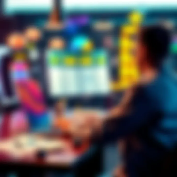 A person working on a laptop, planning a sweepstakes casino business with charts and documents on the table.