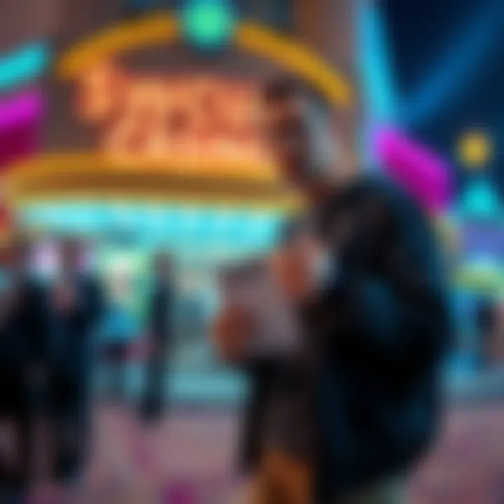A casino player standing outside Sycuan Casino looking frustrated, holding a winning ticket and surrounded by security personnel, indicating a legal dispute.