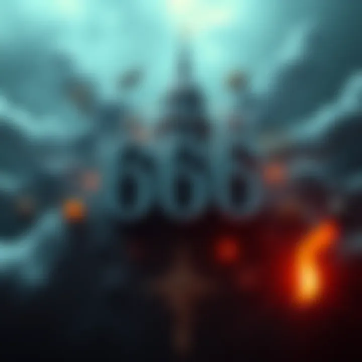 A graphic featuring the number 666 surrounded by various cultural and religious symbols, representing its diverse meanings