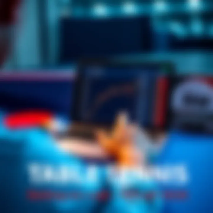 Table Tennis Betting A person analyzing table tennis match statistics on a laptop with betting odds displayed, surrounded by table tennis equipment.