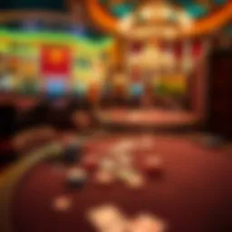 A view of poker and blackjack tables with chips and cards at the Venetian in Las Vegas, showcasing the atmosphere of higher and lower table minimums