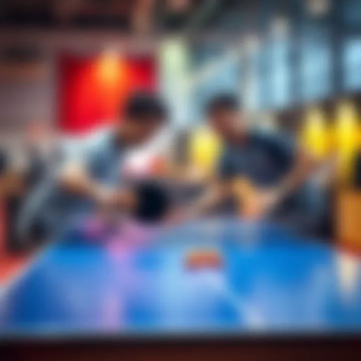 Table tennis players in action Two players competing in a table tennis match, showcasing agility and skill at a local tournament