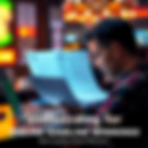 Individual looking at IRS forms with online gambling winnings and a laptop