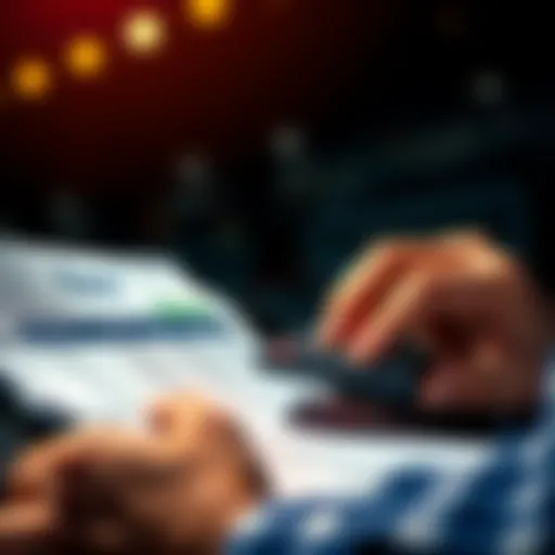 A person reviewing their betting payslip with a calculator, showing a focus on tax deductions.