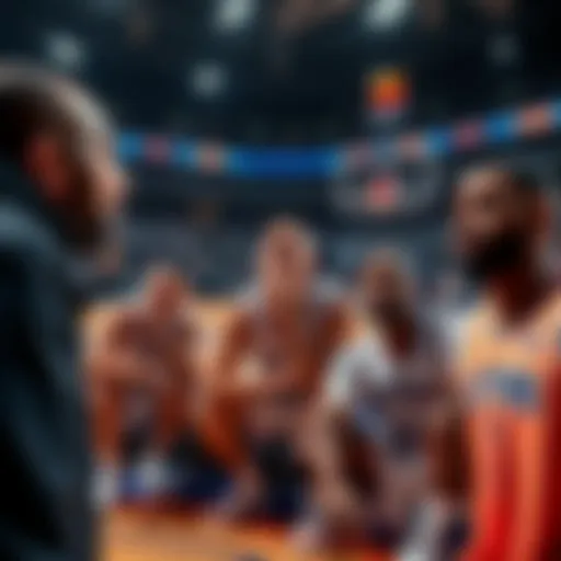 A basketball team looks confused and disappointed during a game, showing a poor performance and low morale after scoring only two points.