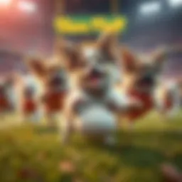Team Fluff members, including chihuahuas, playfully competing in the Puppy Bowl, showcasing their skills and teamwork.