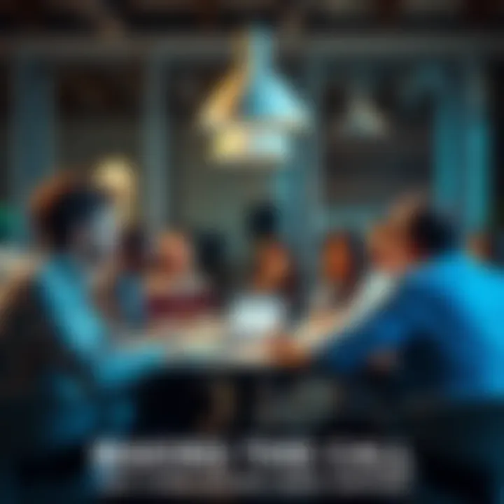 A group of professionals collaborating in a meeting room, discussing strategies and making decisions together.