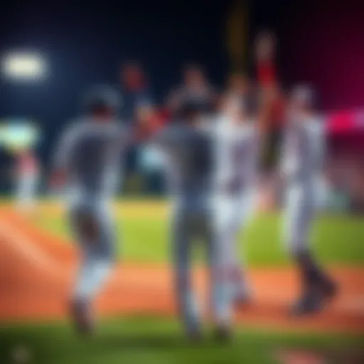Team USA players celebrating after scoring 7 runs in the 9th inning during a baseball game