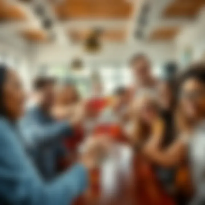 A diverse group of people smiling and toasting with drinks, celebrating positivity and teamwork in a bright and cheerful setting.