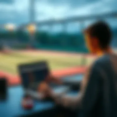 Tennis Betting Insights A person reviewing tennis betting odds on a laptop with tennis courts in the background