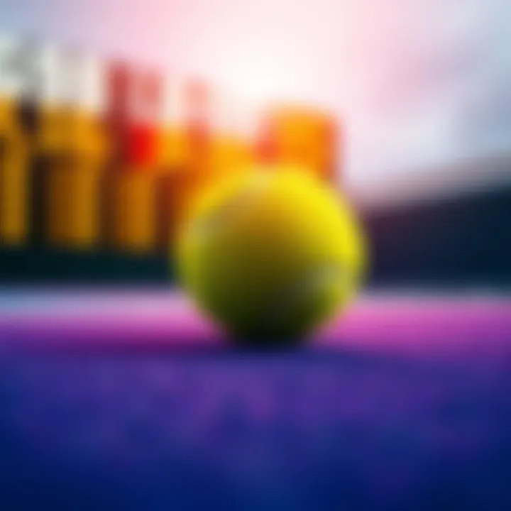 A close-up view of a tennis ball on a court with betting odds displayed in the background