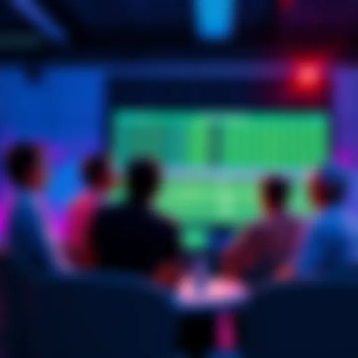 A group of people discussing tennis betting picks with charts and odds on a screen