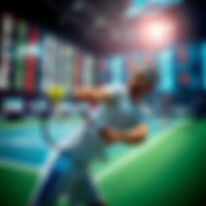 A tennis player serving on the court with odds displayed in the background, representing betting insights