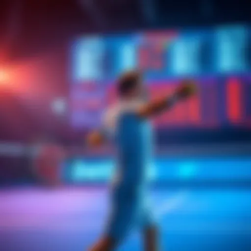 A tennis player serving the ball on a court, with betting odds displayed in the background