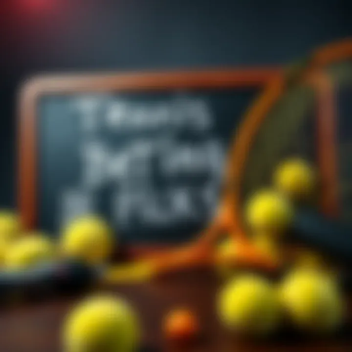 A chalkboard with tennis match odds and betting tips written on it, surrounded by tennis balls and a racket