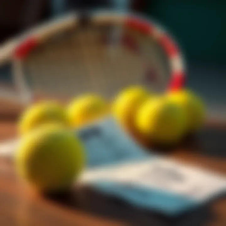 Tennis Betting Picks A close-up of tennis balls and a betting slip on a table, with a tennis racket in the background.