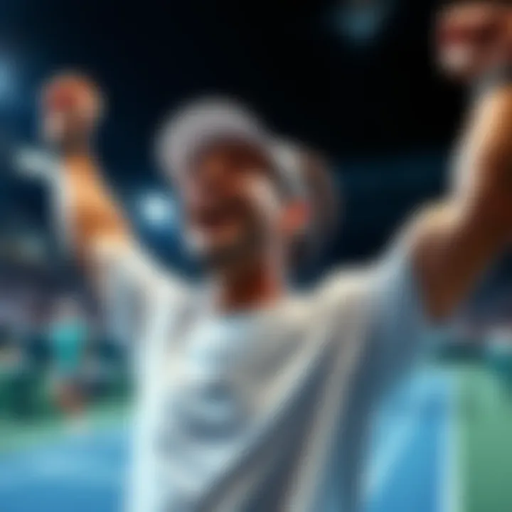 Tennis Betting Victory A person celebrating a betting win after cashing out, with a tennis match in the background