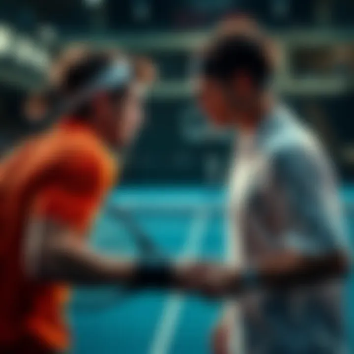 A tennis player prepares to serve against Ben Shelton in an intense match.