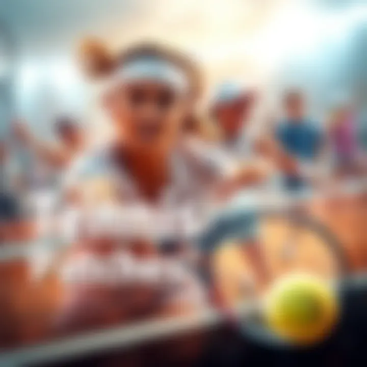 Collage of tennis players competing in matches with vibrant energy