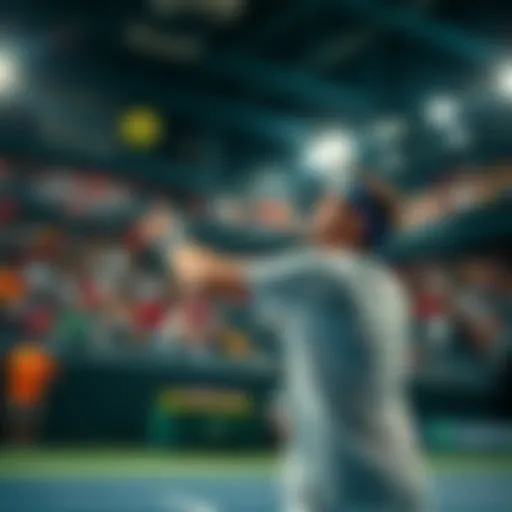 Tennis Player in Action A tennis player serves the ball during a live match, showing focus and determination while fans cheer in the background.
