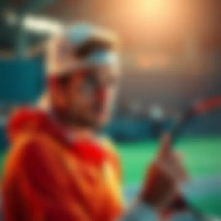 Tennis player with a confused expression A tennis player looking puzzled while tallying their game score during a match