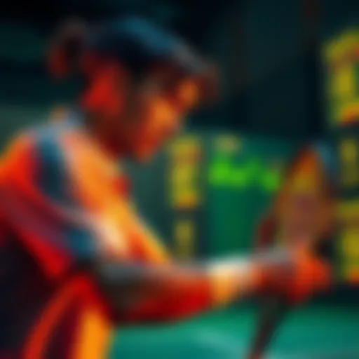 Tennis player using goblin strategy A tennis player analyzing match stats with a focus on total games won as a strategy