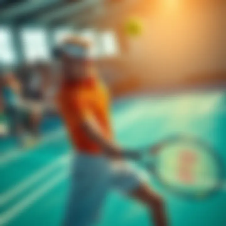 A tennis player prepares to hit a powerful serve during a match, showcasing determination and strategy on the court.