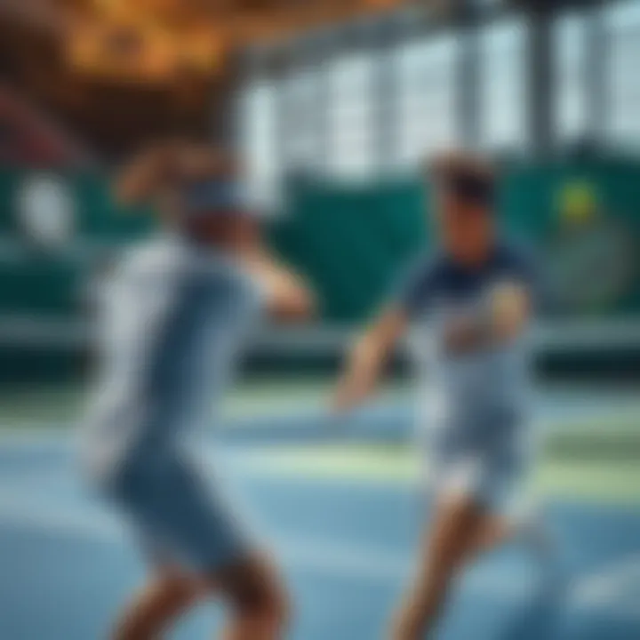 Two professional tennis players competing on the court during a match