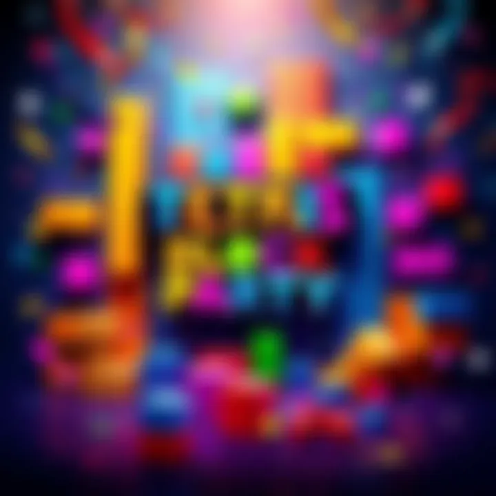 Colorful cover art showing Tetris blocks arranged in a festive layout with confetti and gaming elements