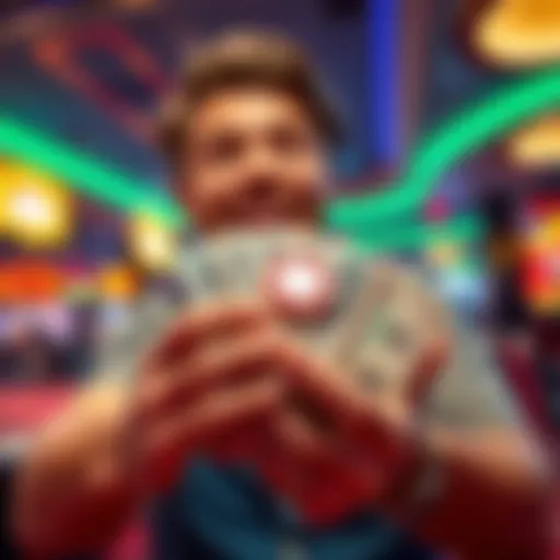 A Texas player holding a stack of casino chips, looking excited about turning $20 into $100 through gambling games now legal in Texas.