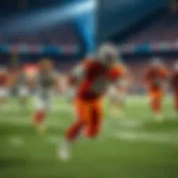 Texas and Ohio State players in action during a football game, showcasing intense competition and team colors