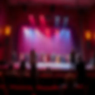 A lively theater stage showing performers in colorful costumes ready to entertain.