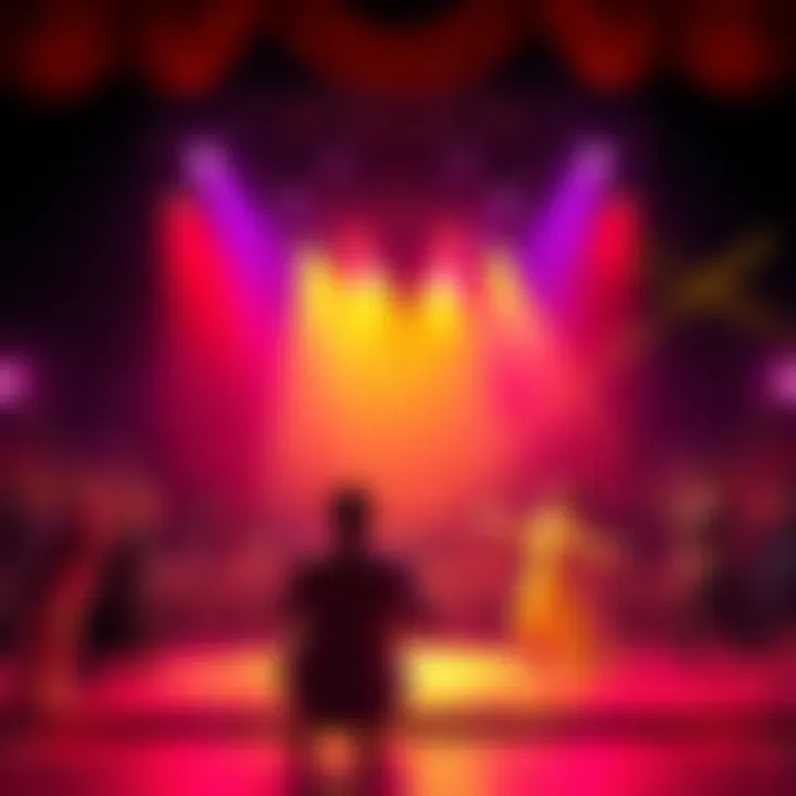 A vibrant stage scene with actors performing passionately, showcasing their talent and creativity in early plays.