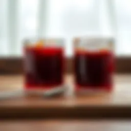 A side-by-side comparison of thick and thin jam on a wooden table, with a spoon resting next to them.