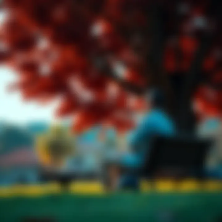 A person sitting on a bench under a tree, contemplating life and its meanings, with a serene expression.