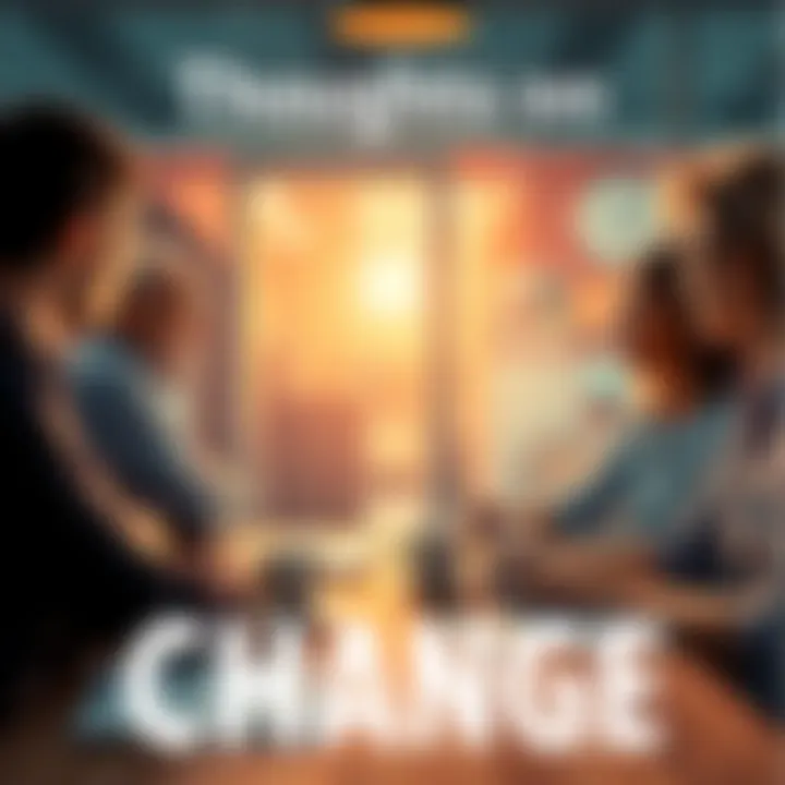 Thoughts on Change A group of people discussing ideas for positive change around a table with papers and coffee cups