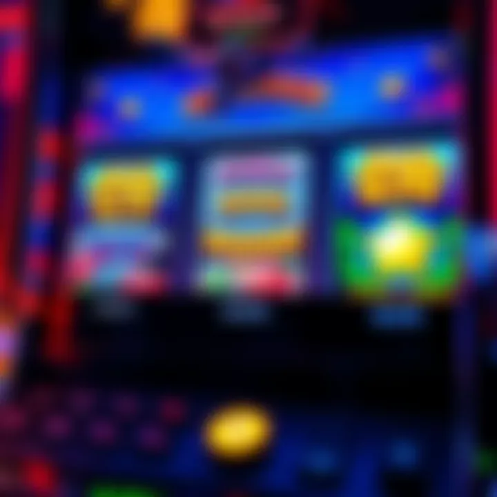 A close-up view of a gaming machine displaying three separate bonus features with colorful graphics and symbols, highlighting excitement and complexity in gameplay.