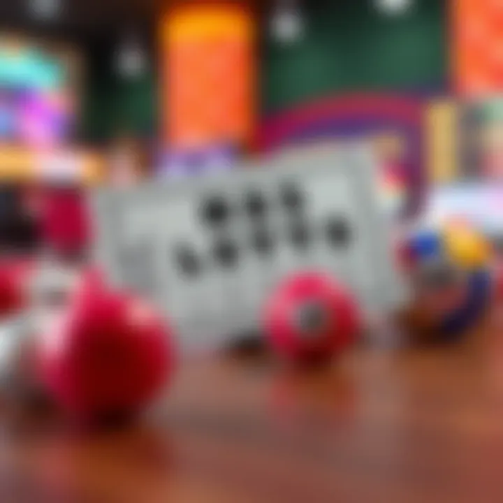 A close-up of a Three Game Lotto ticket displayed on a table with colorful lottery balls nearby.