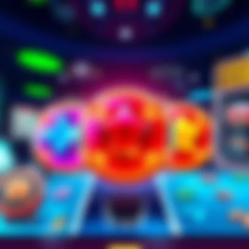Three vibrant scatter symbols on a gaming screen, showing exciting features and bonuses