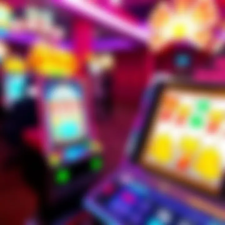 A vibrant slot machine showcasing a 3-5-3 layout with bright symbols and an active gaming atmosphere