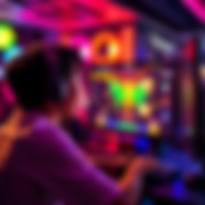 A player sits in front of a computer screen showing the Thrillaroo gaming interface, looking excited while playing a game.