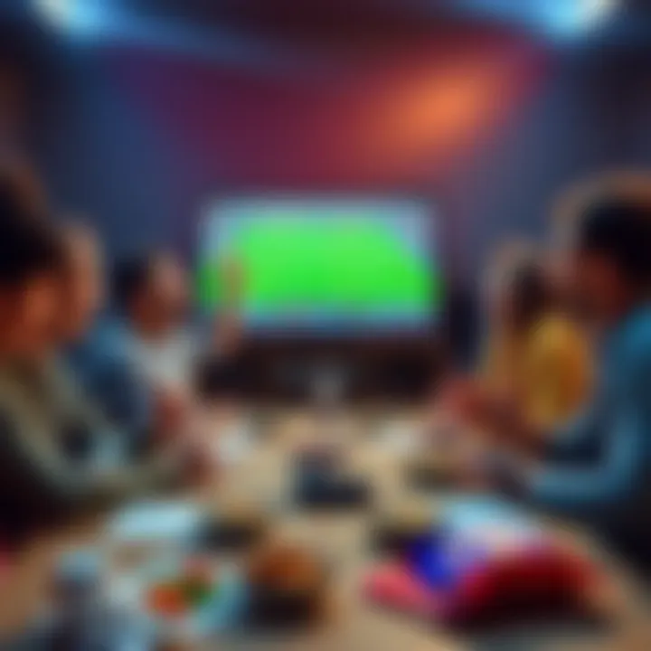 Thursday Night Football Betting A group of friends cheering while watching a football game on TV, with betting slips and snacks on the table