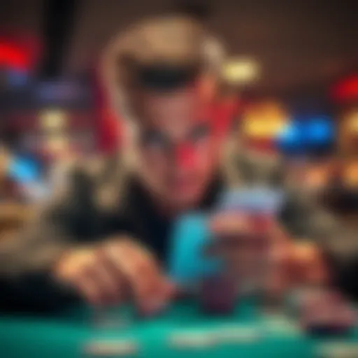 Tim Pool focused on a poker game with cards in hand and chips on the table, showing intense concentration.