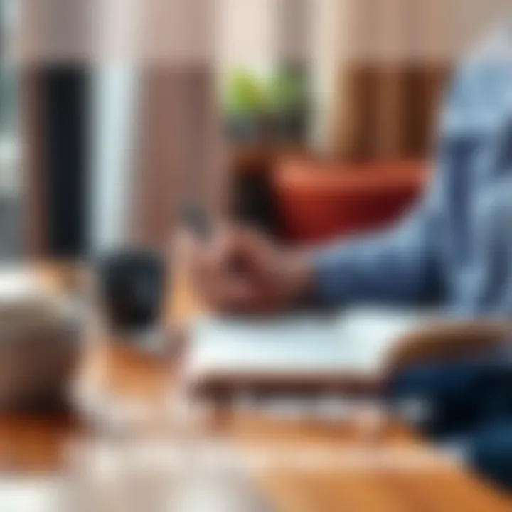 A person writing down tips for improving daily life in a notebook with a cup of coffee beside them