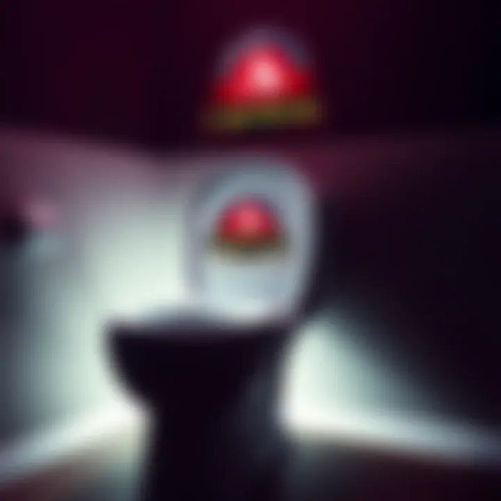 A toilet featuring the America's Card Room logo, promoting a poker tournament sponsorship.