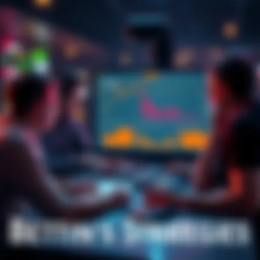 A group of people analyzing betting statistics and strategies on a laptop, with charts and graphs displayed on the screen, indicating positive trends for tonight's games.